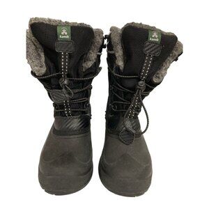 Kamik Youth size 2 Black Waterproof  Faux Fur Lining bungee Closure Winter Boots